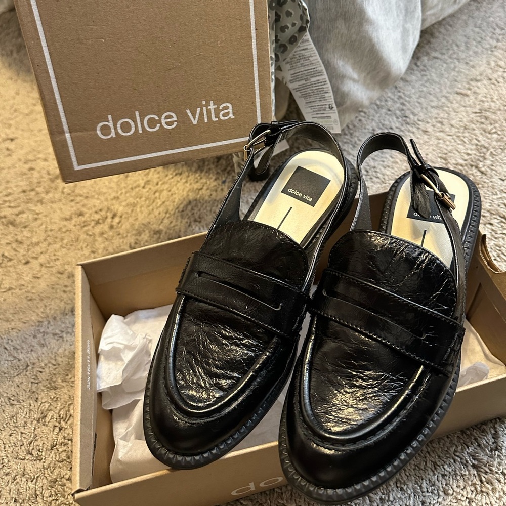 Dolce Vita Shiny Black Slingback Loafers